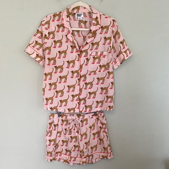 Bouffants & Broken Hearts Other - Bouffants & Broken Hearts Women’s Pink Cheetah in Heels Pajama Set Size Medium
